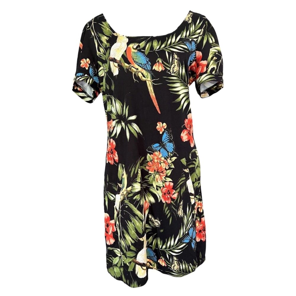 New York & Company Tropical Parrot Print Mini Dress Pockets Cotton Womens L